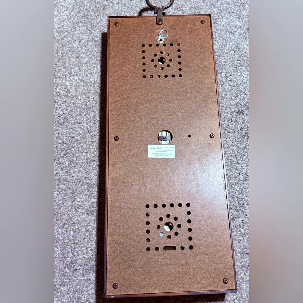 Triple Gauge Wall Weather Station in Brown Wood with Gold Dials